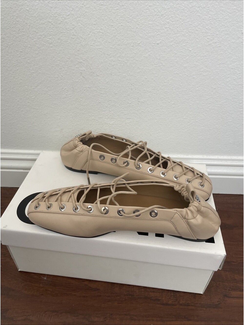 GANNI Lace Up Ballerina Eyelet Flat Ballet Shoes BEIGE SIZE 40 NIB $495MSRP - Picture 6 of 7